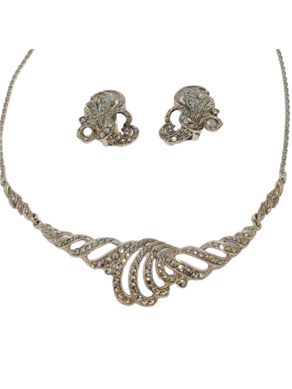 Vintage sterling silver matching necklace earring jewelry set